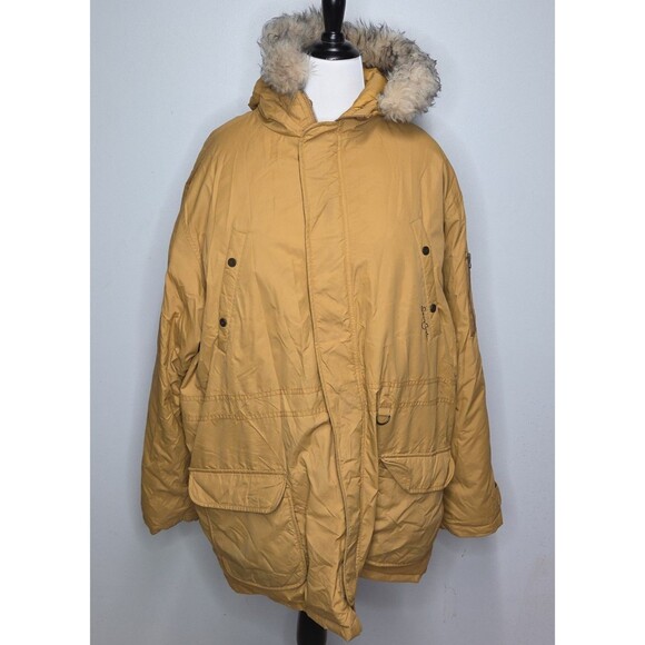 Sean John XXL Mens Parka Coat Tan Faux Fur Hood Goose Down Oversized Winter - Picture 1 of 15